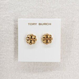 Tory Burch Gold Tone Stud Double T Logo Earrings Gold OS